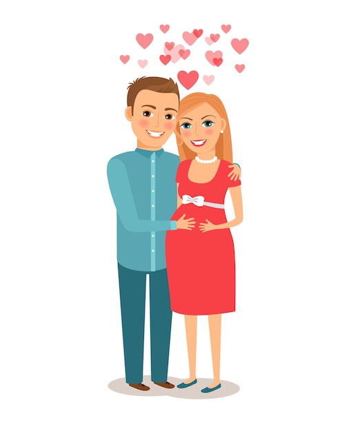 Pareja Esperando Bebe Los Futuros Padres Mama Y Papa Familia Joven Ilustracion Vectorial Vector Gratis