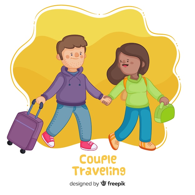 Pareja Feliz Viajando Estilo Dibujos Animados Vector Gratis