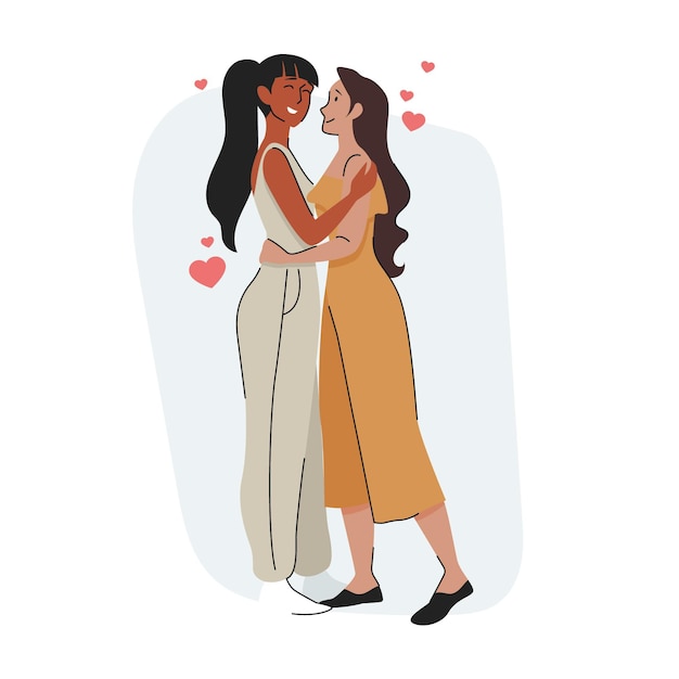 Pareja De Lesbianas De Diseño Plano Enamorado Ilustrado Vector Gratis