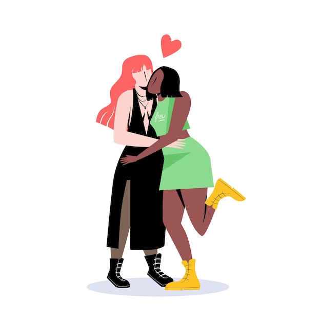 Pareja De Lesbianas De Diseño Plano Enamorado Vector Premium