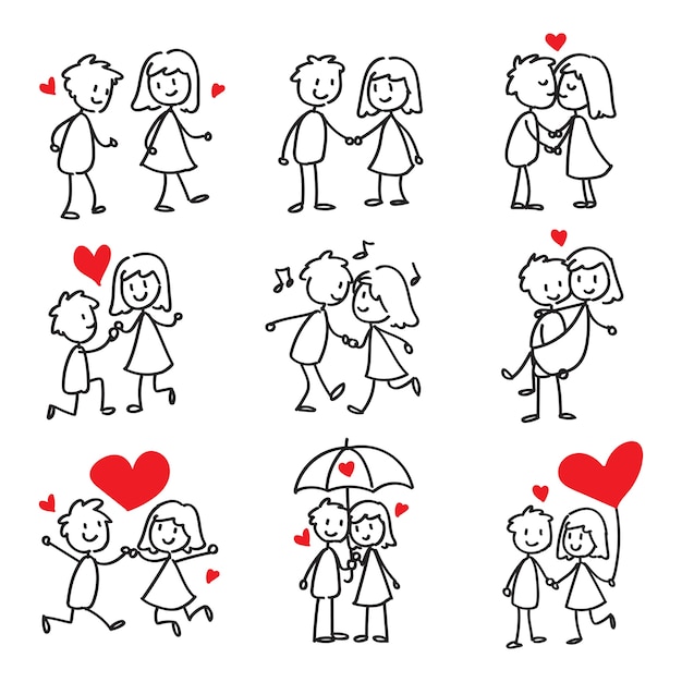 Pareja en love stick figure doodle | Vector Premium