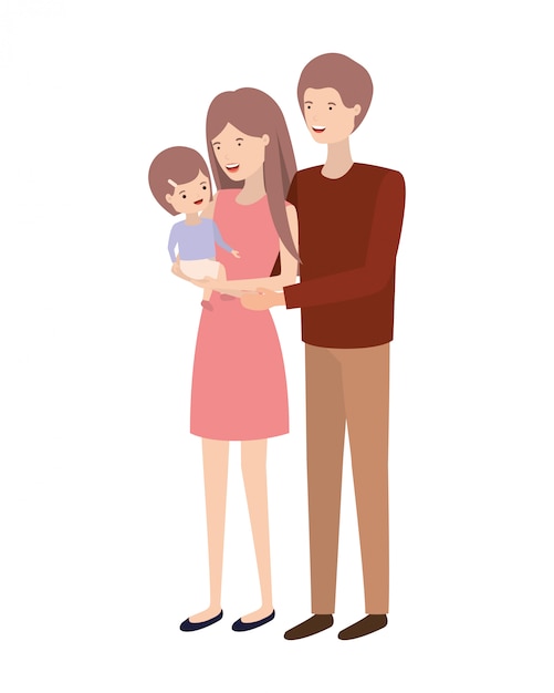 Pareja De Padres Con Hija Avatar Charactar Vector Premium 