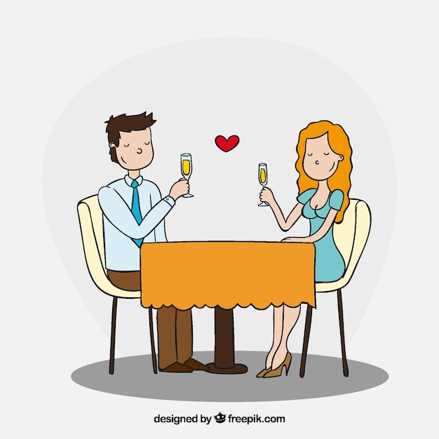 Pareja Romántica Cenando Con Estilo Divertido Vector Gratis