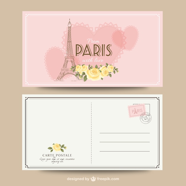 París tarjeta postal romántica  Descargar Vectores gratis