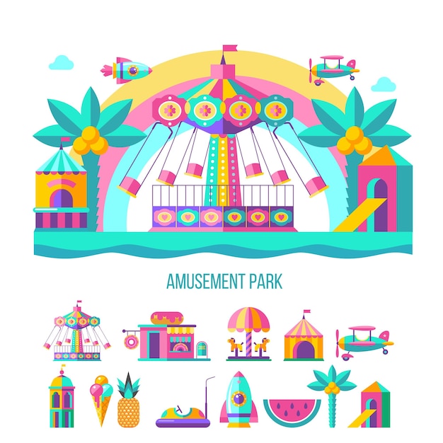 Parque De Diversiones Ilustraci N Vectorial Vector Premium