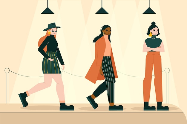 Pasarela De Desfile De Moda Dibujada A Mano Vector Gratis