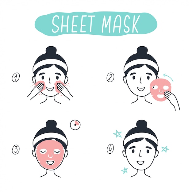 Pasos para aplicar la mascarilla cosmética facial Vector Premium