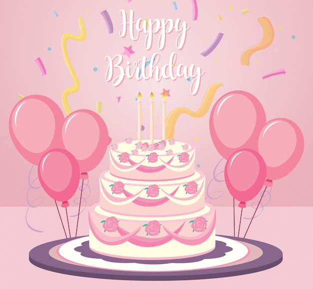 Un pastel de cumpleaños sobre fondo rosa