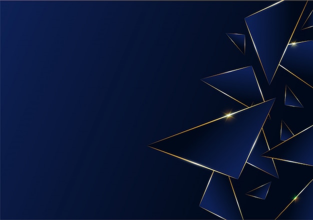 Patrón abstracto poligonal línea dorada de lujo con azul oscuro. Vector Premium