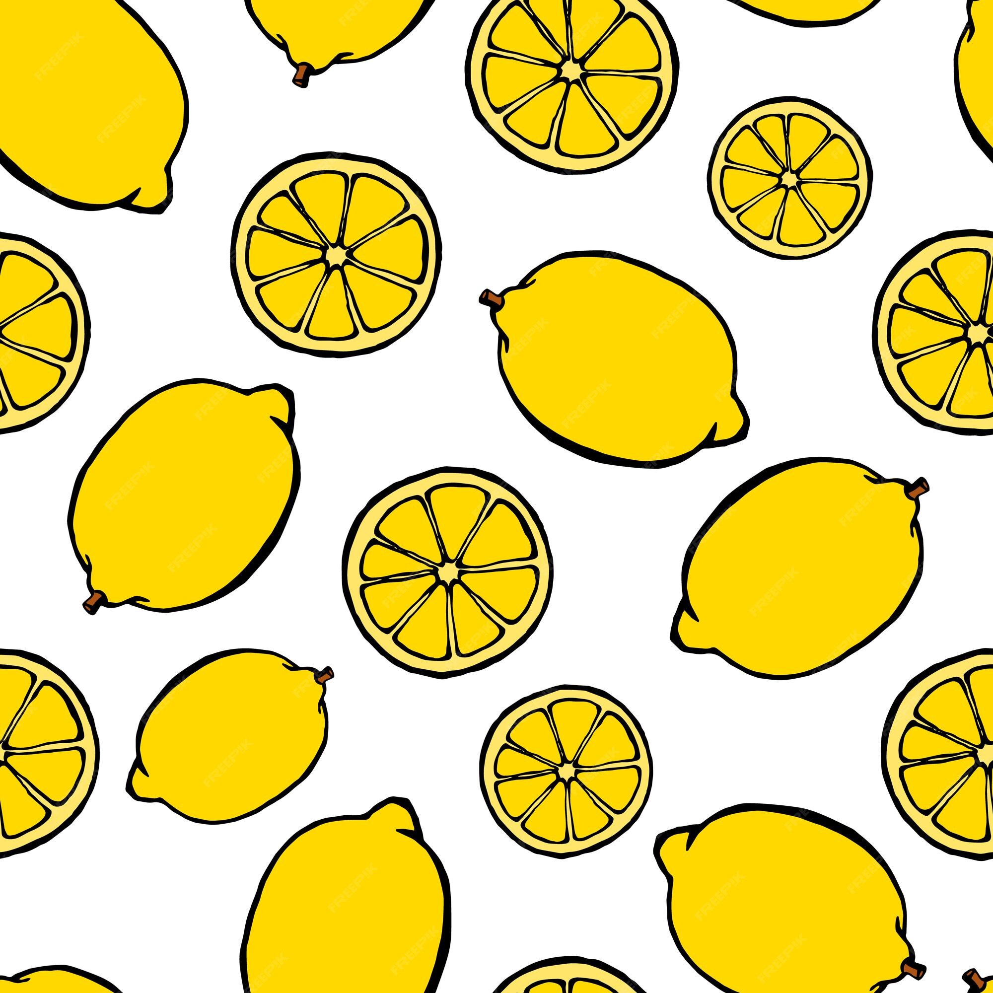 Patrón Sin Costuras Con Elementos De Frutas Dibujadas A Mano Limón Papel Pintado Vegetariano 3953