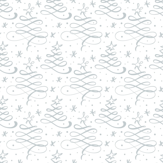 Patrón sin costuras para navidad sobre un fondo blanco con caligrafía doodle árbol de navidad Vector Premium