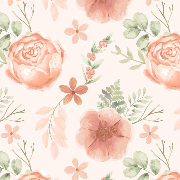 Patr N Floral Acuarela Pintado A Mano En Tonos Melocot N Vector Gratis