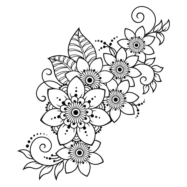 Patrón de flores mehndi para dibujo y tatuaje de henna ...