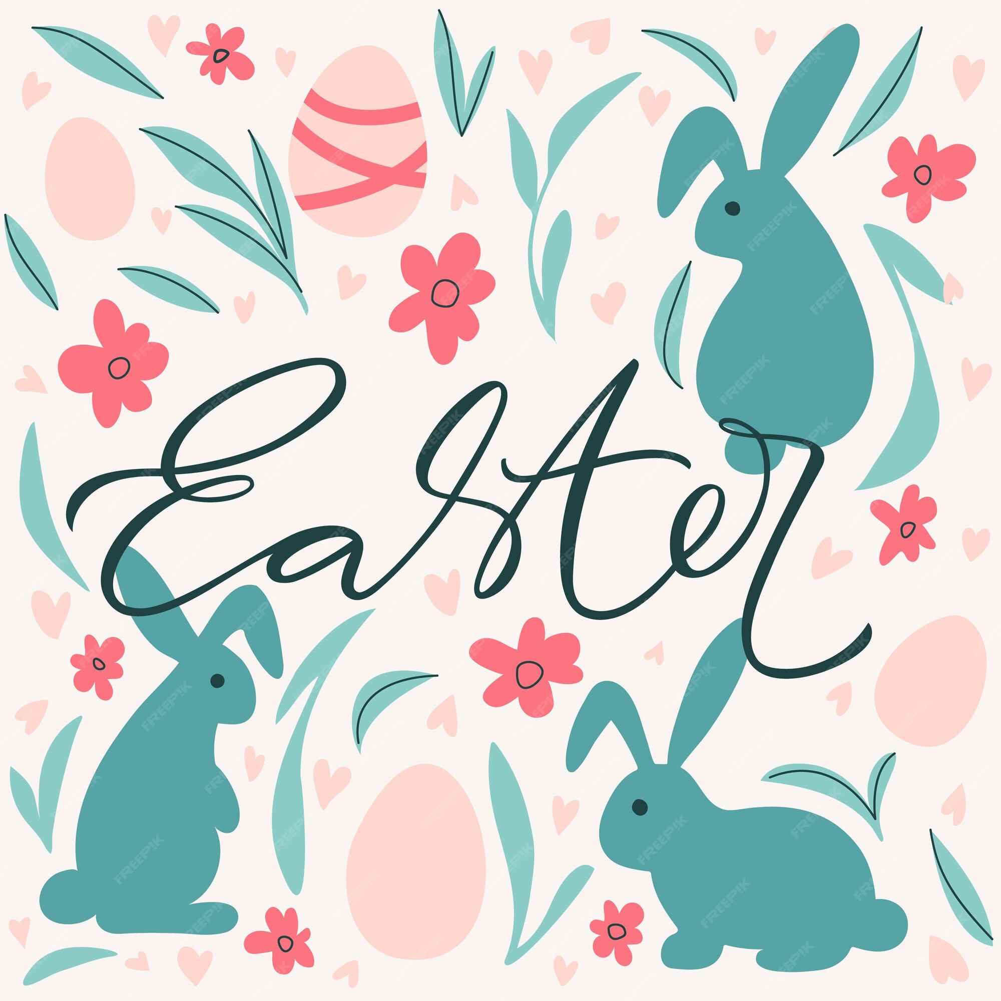 Patrón De Pascua Con Letras Huevos Conejos Y Corazones Diseño De Pascua Feliz En Colores Pastel 5489