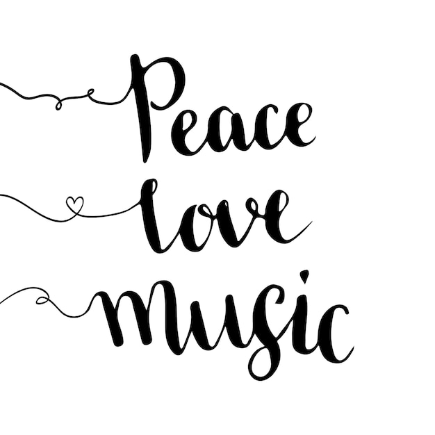 Paz Amor Música Letras Manuscritas Diseño Del Vector Dibujado A