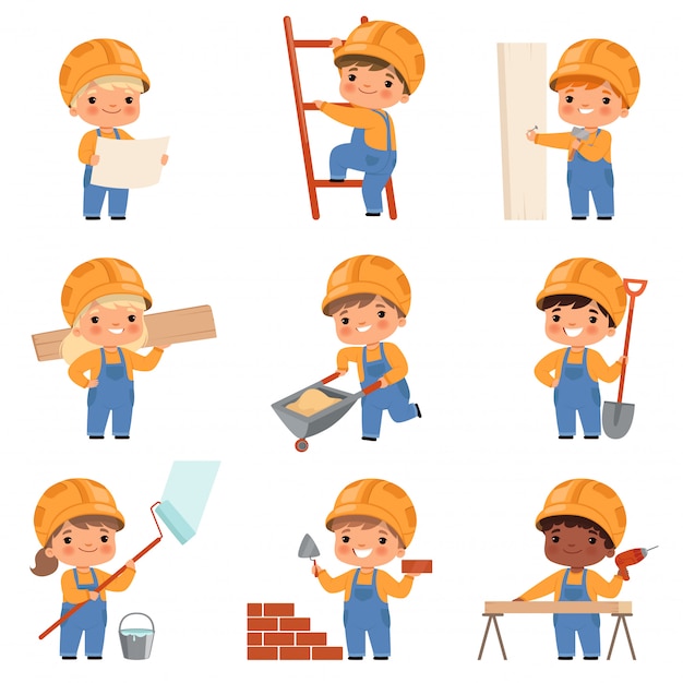 Pequeños Constructores Niños Con Herramientas De Construcción Que