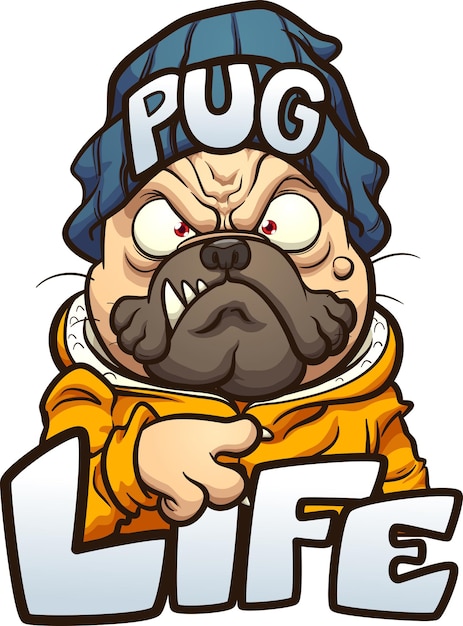 Perro Pug De Dibujos Animados Con Cara Enojada Con Un Gorro Y El Texto Pug Life Vector Premium