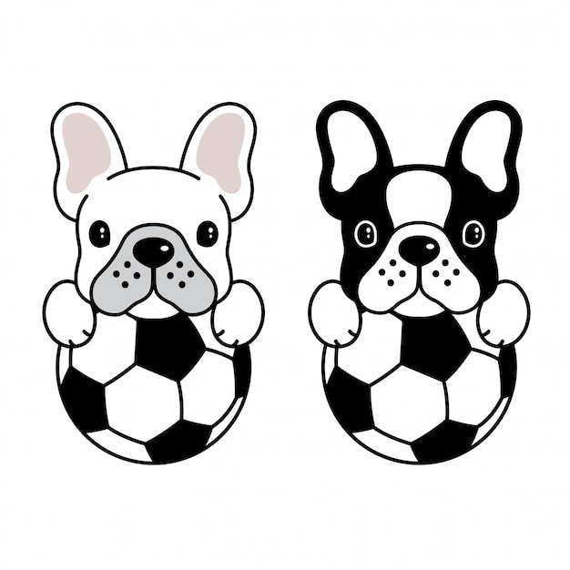 Perro Vector Bulldog Frances Futbol Futbol Pelota Cachorro Dibujos Animados Vector Premium