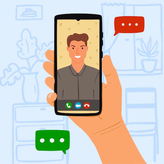 Persona Llamar A Joven A Traves De Video En Linea En El Telefono Inteligente En Casa
