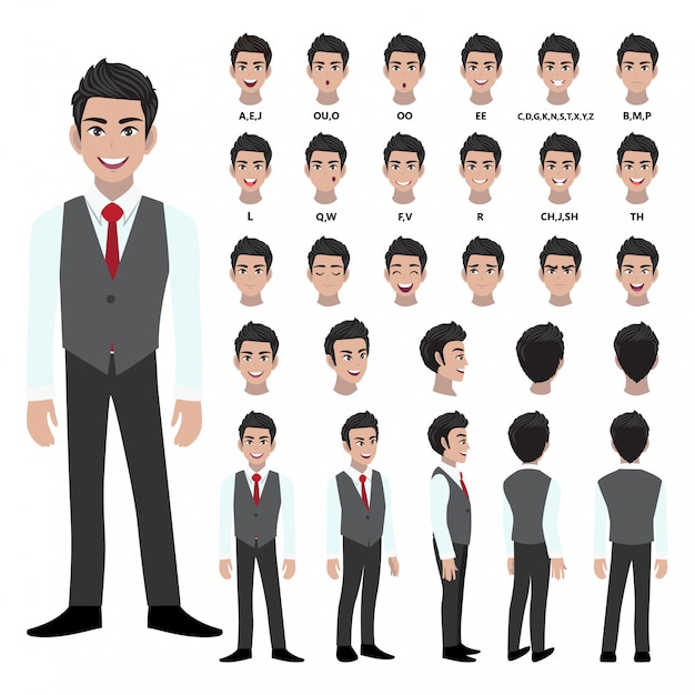 Personaje De Dibujos Animados Con Hombre De Negocios En Camisa Elegante Y Chaleco Para Animación 