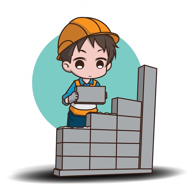 Personaje De Dibujos Animados Lindo Trabajador De La Construcción