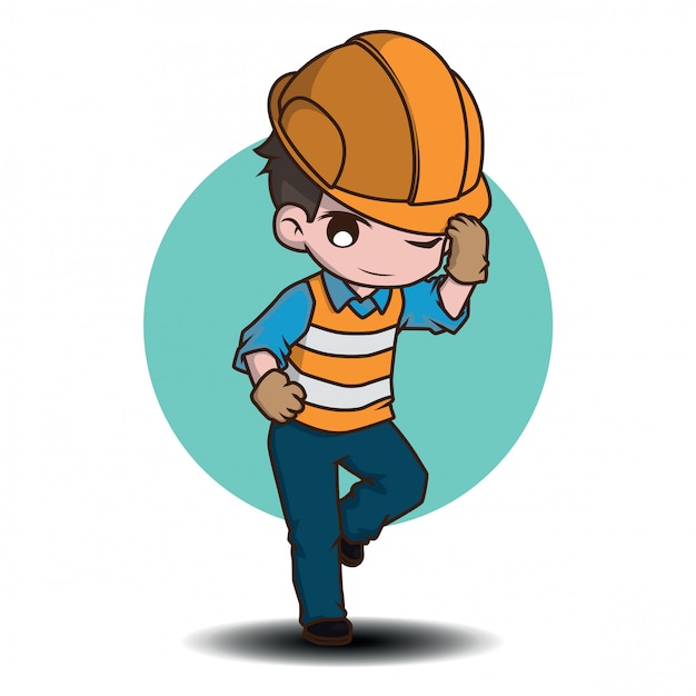 Personaje De Dibujos Animados Lindo Trabajador De La Construcción