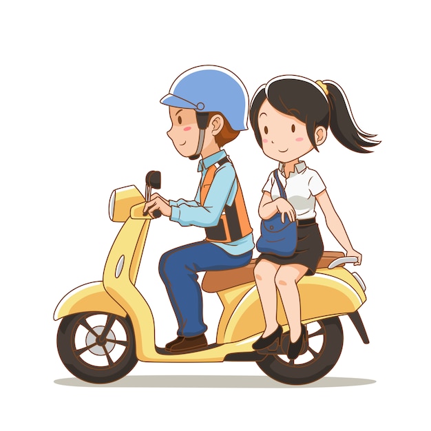 Personaje De Dibujos Animados De Motociclista Y La Ni A Montando