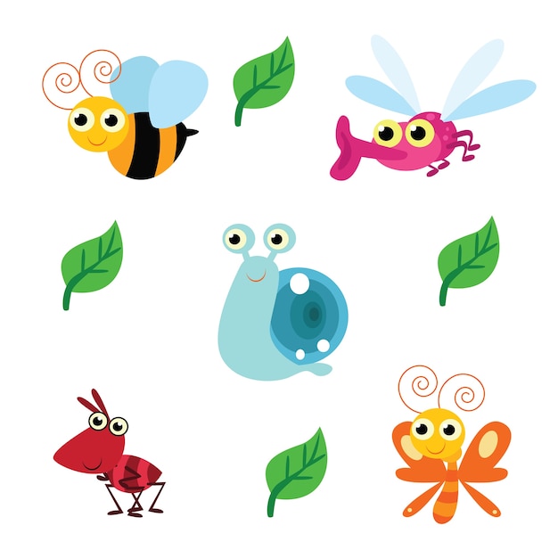 Personaje De Insectos Y Bichos De Dibujos Animados Lindo Vector Premium