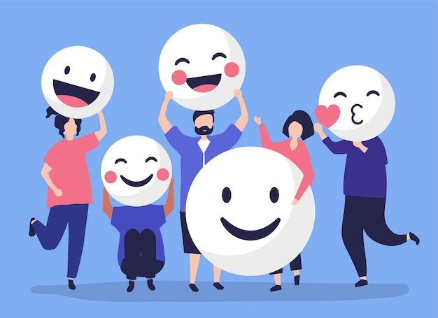 Personajes de personas con ilustraciÃ³n de emoticones positivos