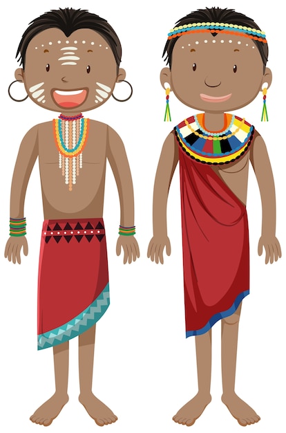 Personas étnicas De Tribus Africanas En Personaje De Dibujos Animados De Ropa Tradicional 9119