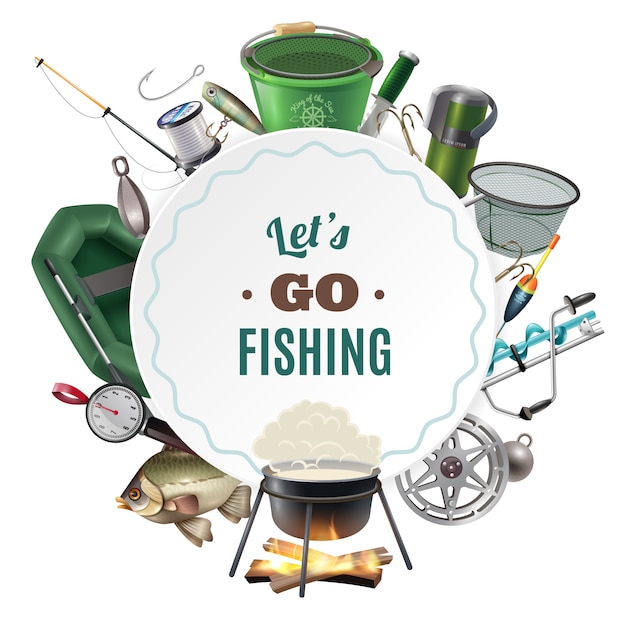 Pesca de agua dulce deporte composición de marco redondo vector gratuito