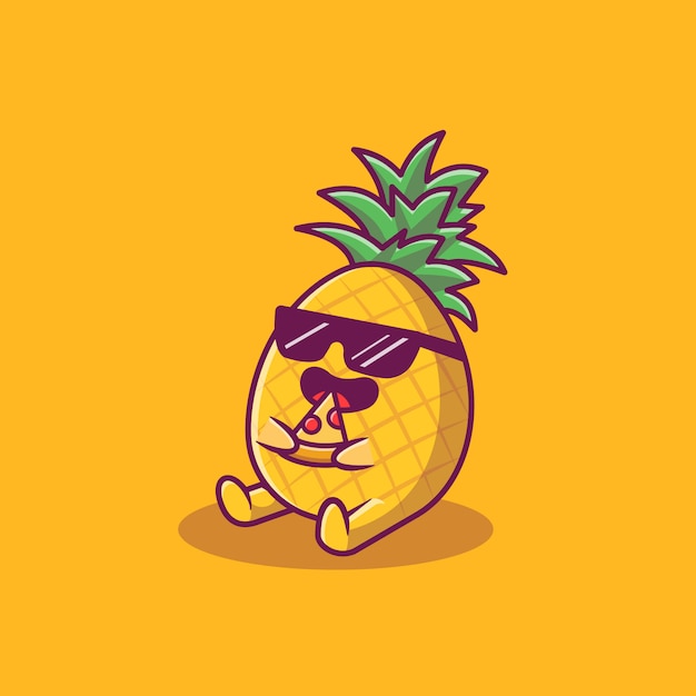 Pina Linda Que Come La Ilustracion Del Icono De La Historieta De La Pizza Concepto De Icono De Fruta De Verano Aislado Estilo Plano De Dibujos Animados Vector Premium