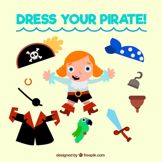 Pirata Con Diferentes Accesorios Vector Gratis