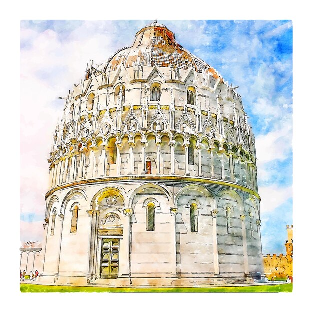 Pisa toscana italia boceto de acuarela dibujado a mano ilustración