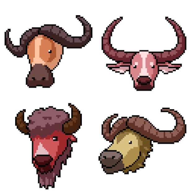 Pixel art de cabeza de búfalo toro Vector Premium