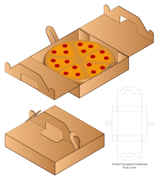 Pizza box embalaje troquelado diseño de plantilla. 3d