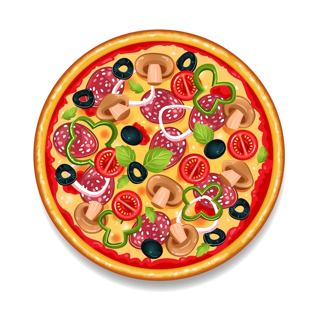 Pizza sabrosa redonda colorida vector gratuito