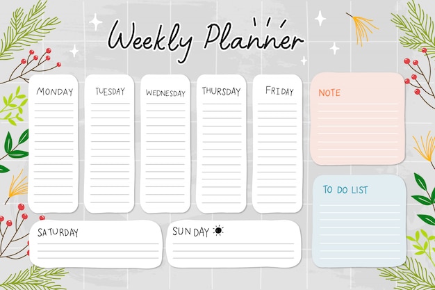 Planificador Semanal Y Lista De Tareas Pendientes Nota Vector Premium
