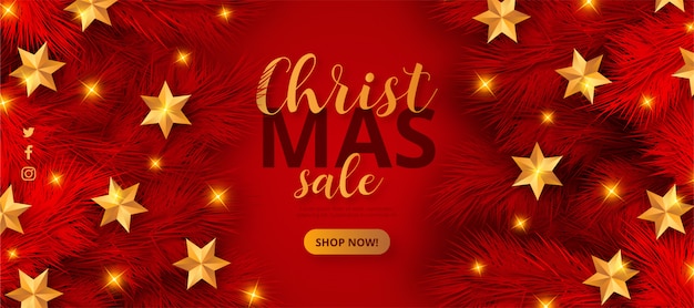 Plantilla de banner de venta de navidad roja vector gratuito