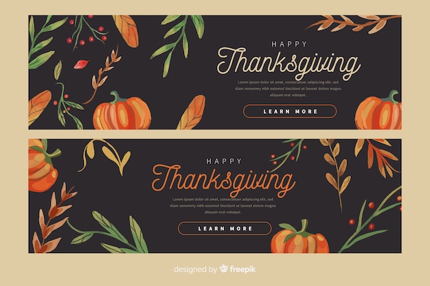 Plantilla de banners de acción de gracias de diseño plano vector gratuito