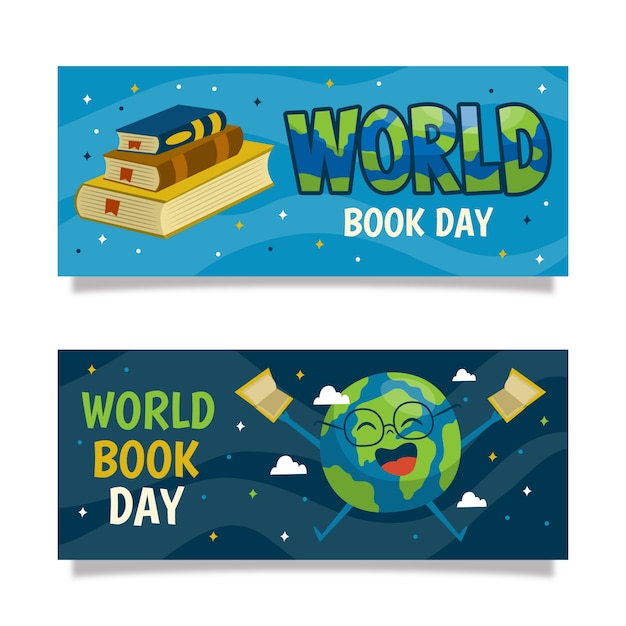 Plantilla de banners del día mundial del libro dibujado a ...