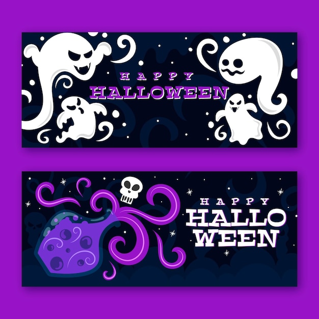 Download Plantilla de banners de halloween de diseño plano | Vector ...