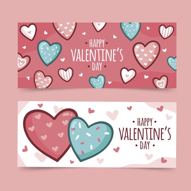 Plantilla De Banners De San Valentín Dibujados A Mano Vector Gratis 