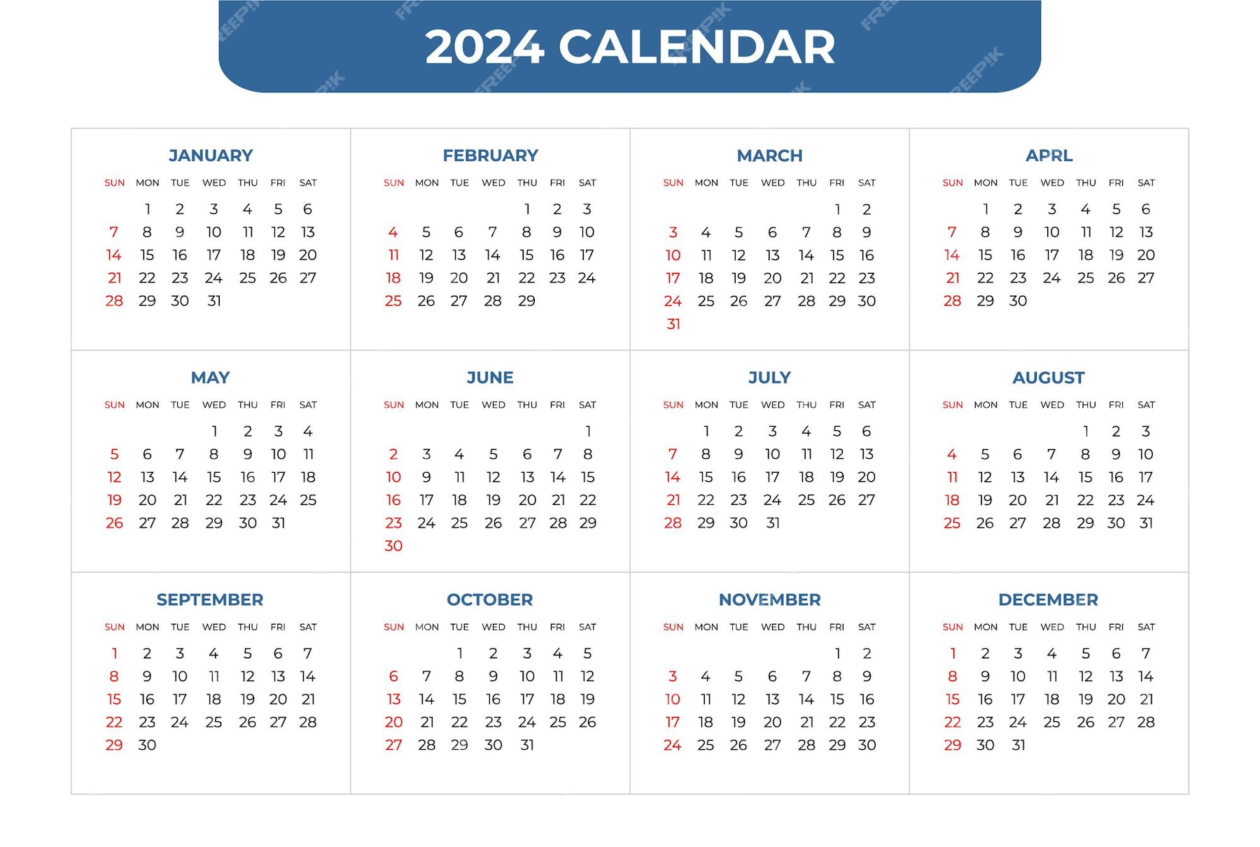 Plantilla de calendario 2024 Vector Premium