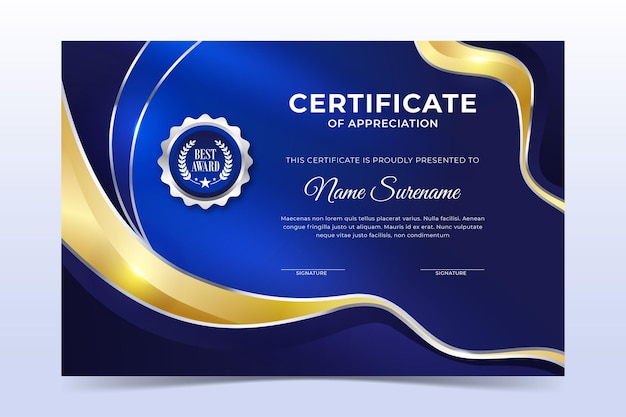 Plantilla De Certificado Moderno Azul Y Dorado Vector Premium