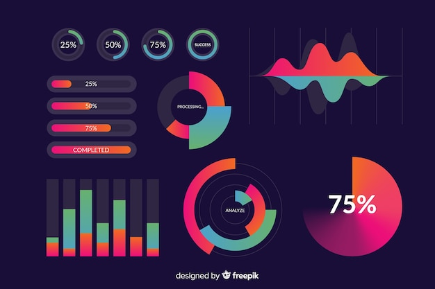 Plantilla de colección de elementos de infografía degradado vector gratuito