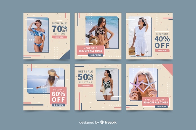 Plantilla de colección de publicaciones de instagram con imagen vector gratuito