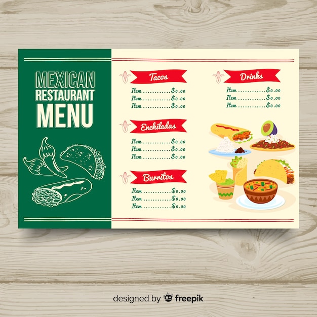 Plantilla colorida de menú de restaurante dibujada a mano Vector Gratis