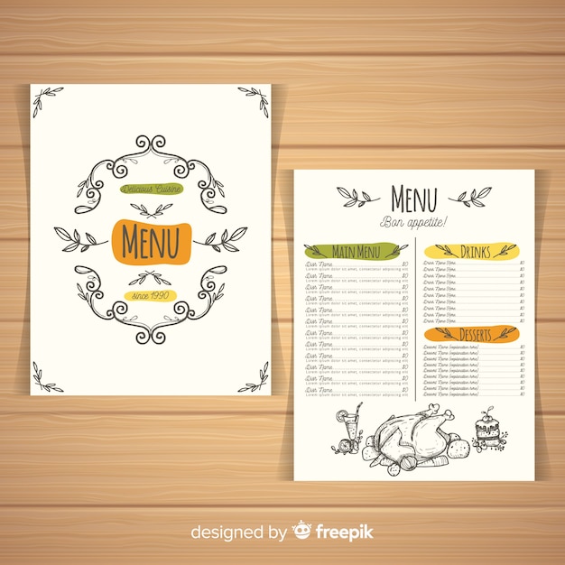 Plantilla Colorida De Men De Restaurante Dibujada A Mano Vector Gratis