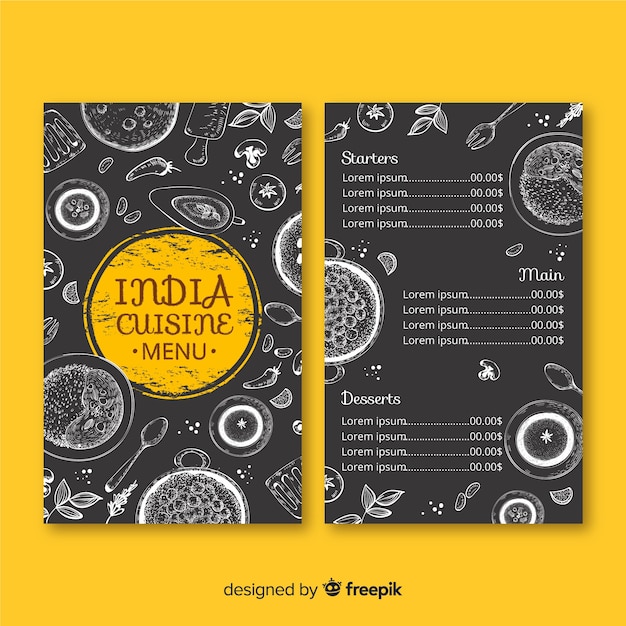 Plantilla Dibujada De Menu De Restaurante India Vector Premium